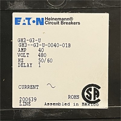 Eaton GH3-G3-U 40A 480V 3-Pole Circuit Breaker