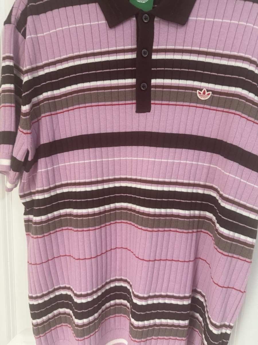 Adidas Originals Knit Polo Striped Pink Brown Trefoil Mens XL