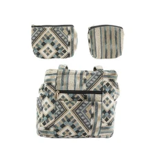 Canyon Sky Dual Handle Southwestern Handbag and Pouch Set in Blue and Beige