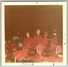 Vtg Color Snapshot Graduates In Red Robes 1970 1960s