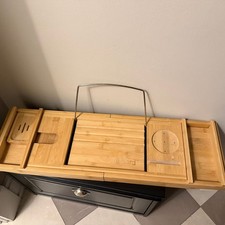 Milliard Expandable Bamboo Wood Bathtub Caddy Tray with Book Holder and Wine Gla