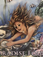 Mermaid Wood Wall Art “Deep Blue Paradise Found” Distressed Tropical Nautical