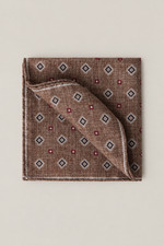 BRUNELLO CUCINELLI MEN'S BROWN RED SILK PATTERNED POCKET SQUARE MSRP 275 OS 