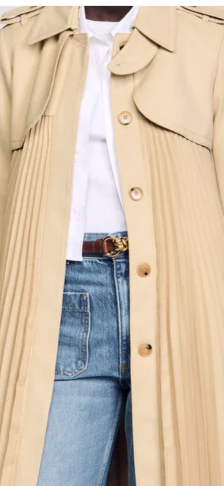 Gabardina nueva con etiqueta/Sandro-Paris para mujer plisada beige-talla 4US/36FR Foto 2 de 4