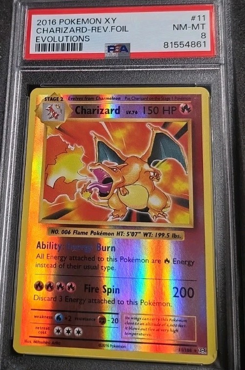 POKEMON CARD CHARIZARD REVERSE HOLO 11 XY EVOLUTIONS #11 VINTAGE GRADED PSA 8