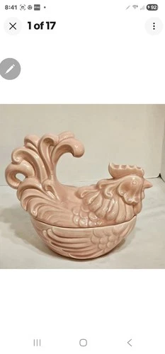 Red Wing USA Pottery Light Pink Poppytrail Small Rooster Casserole Dish