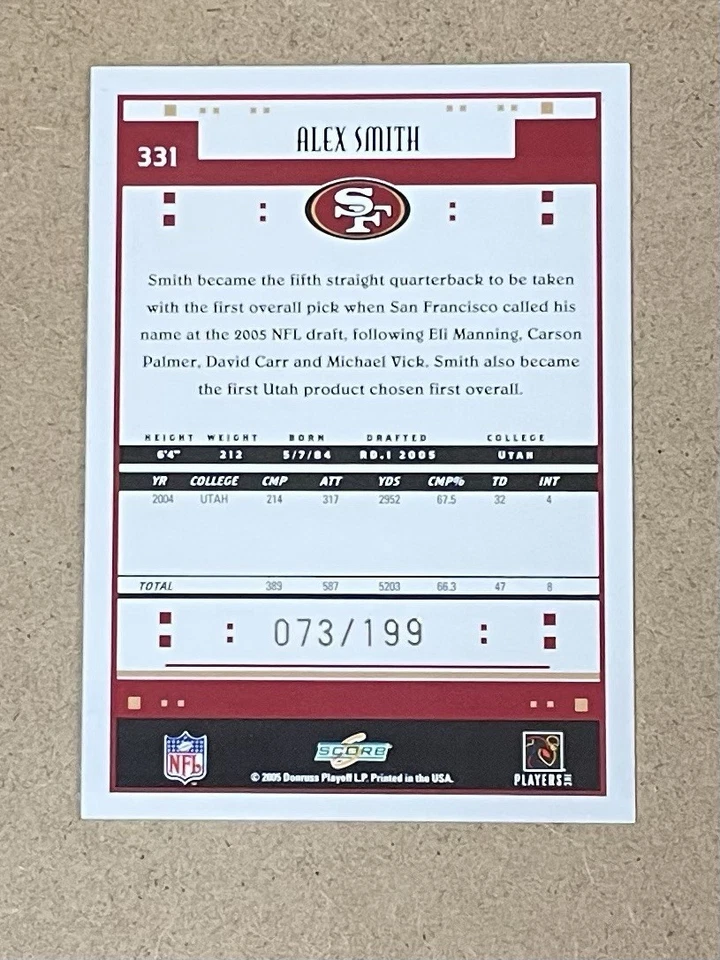 2005 SCORE REVOLUTION - ROOKIE #331 ALEX SMITH #D 73/199 - Image 2 of 2