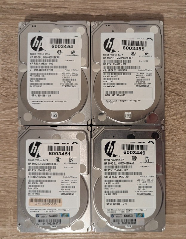 Lot of 4x HP 500GB 7200rpm 2.5" SATA Enterprise HDDs MM0500EBKAE Tested Wiped