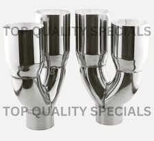 Quad 4 Out Chrome Exhaust Tip Staggered Lr Pair 2.5 Inlet Dual Wall Angle Cut
