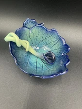Oregon Grape Leaf Salt Cellar/Sauce Bowl With Spoon Pottery By Dorothy Steel ￼