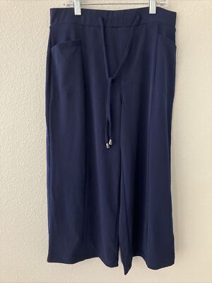 Susan Graver Liquid Pull-On Pedal Pusher Drawstring -Navy (sz XXSmall) A397436 -