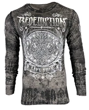 Archaic by Affliction Men's Thermal Shirt SHIELDED Wing Biker Gray