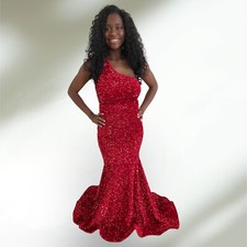 One Shoulder Mermaid Hem Sequin Formal Dress