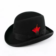 100% Wool Homburg Godfather Hat Firm Felt Bowler Hat Men Fedora Satin Lined