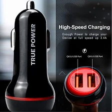 TRUE POWER (4 Pack) car charger fast charger. 20 Watts 3.0 USB Port