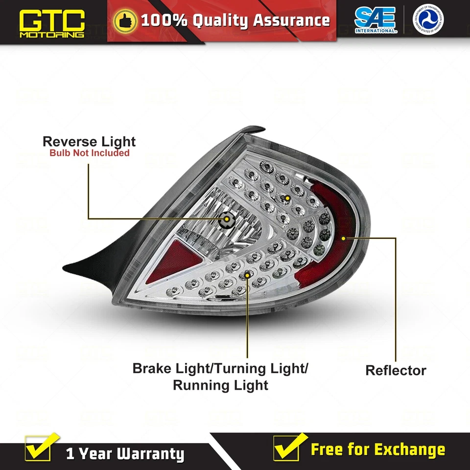 For 2000-2002 Dodge Neon Plymouth Neon LED Tail Lights Lamps Chrome Clear Lens - Image 2 of 4