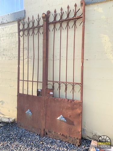 Egyptian Old World Iron Double Gate Set, Antique, 58"W x 96"H, Acanthus Ornament
