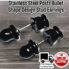 Stainless Steel Posts Bullet Shape Design Pushback Stud Earrings