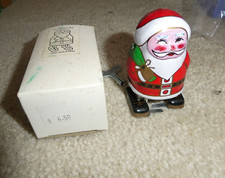 Vintage 1980s China Tin Litho Windup Walking Santa Claus Toy 2 1/2" Tall in Box