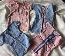 4 Vtg Newborn Baby Or Doll Vintage Flannel Hospital Gowns With Ties Pink Blue