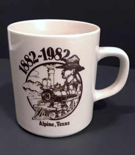ALPINE TEXAS Coffee Mug 1882-1982 Osborne Railroad Cowboy Big Bend VINTAGE 80s
