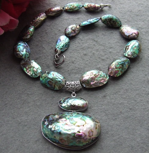 34x55MM natural Paua Abalone Shell  Necklace