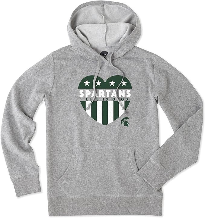 LIFE IS GOOD Michigan State Women's Goto Hoodie Americana Heart Sweatshirt Large
