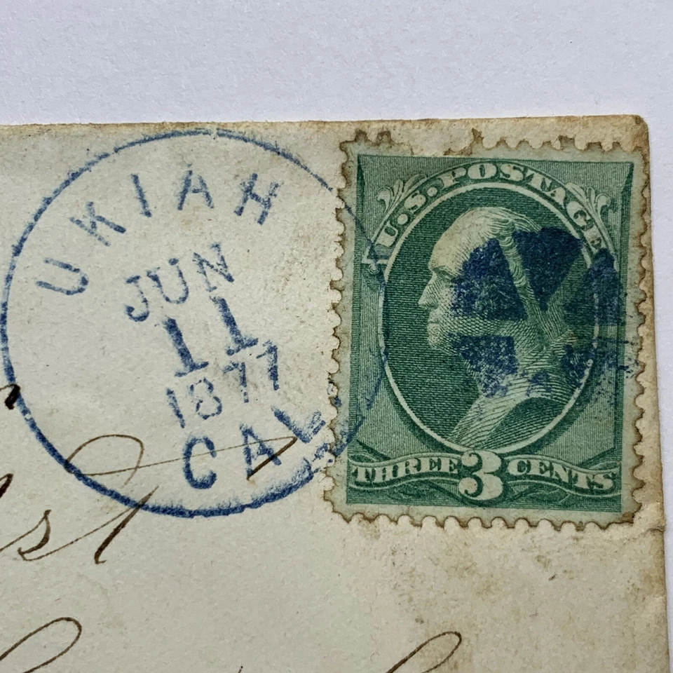 1877 U.S. LONG COVER WITH BLUE FANCY CANCEL UKIAH CALIFORNIA TO SONOMA - Image 2 of 4