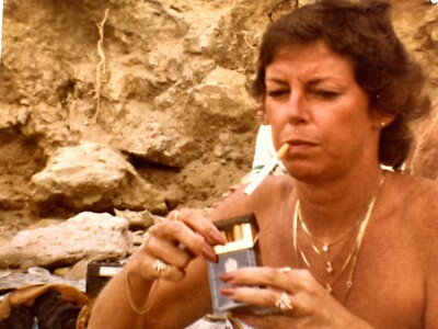 E4 Found Photograph 1980's Smoking Woman Housewife At The Beach Cigarette