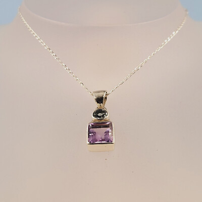Topas Amethyst Halskette, Blautopas, lila Amethyst, Halbedelstein, Handarbeit