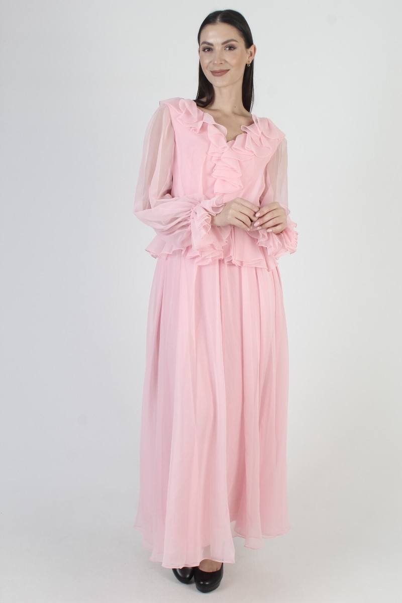 white christmas dresses Late 50s/ Early 60s Pink Chiffon Maxi Dress