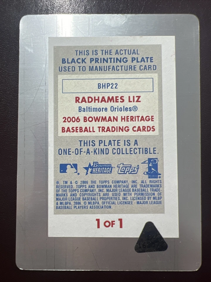 2006 Bowman Heritage Radhames Liz #BHP22 Black Printing Plate 1 Of 1 Orioles - Image 2 of 2