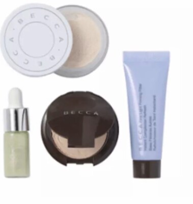 Becca 4 pc Gift/Travel Set  Hydra Mist,Skin Perfector,Priming Filter,Elixir