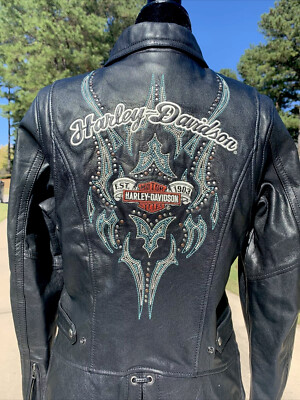 Harley Davidson Women's CASCADE Leather Jacket Turquoise Tribal