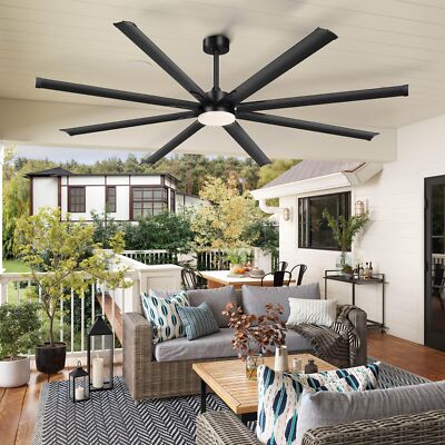 96 Inch Industrial Ceiling Fan with Light&Remote Control Commercial Modern Black