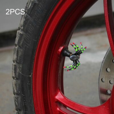 2x Funny Motorcycle Tyre Valve Cap Attachment Spider Green Helloween 