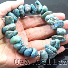 Blue Turquoise Bracelet Rough Nugget Beads Kingman Stretch Healing Gemstone 7.5"