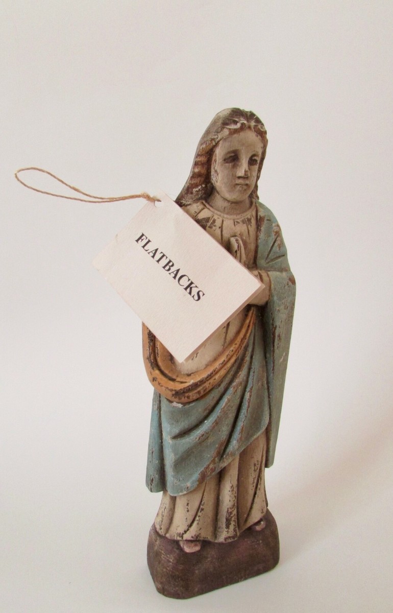 Hand Carved Wood Flatback MARY Immaculate Conception Figure NWT | eBay