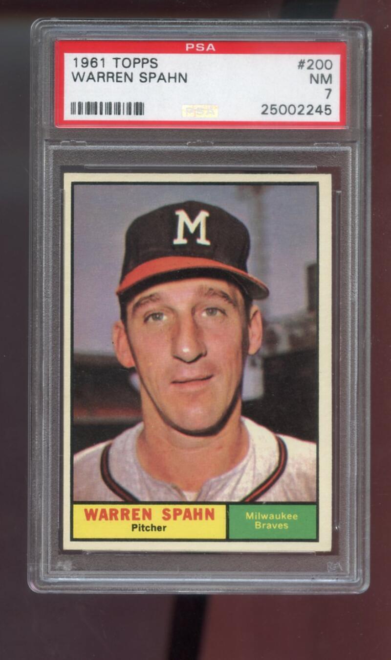 1961 Topps #200 Warren Spahn Milwaukee Braves MLB PSA 7 Graded Baseball Card