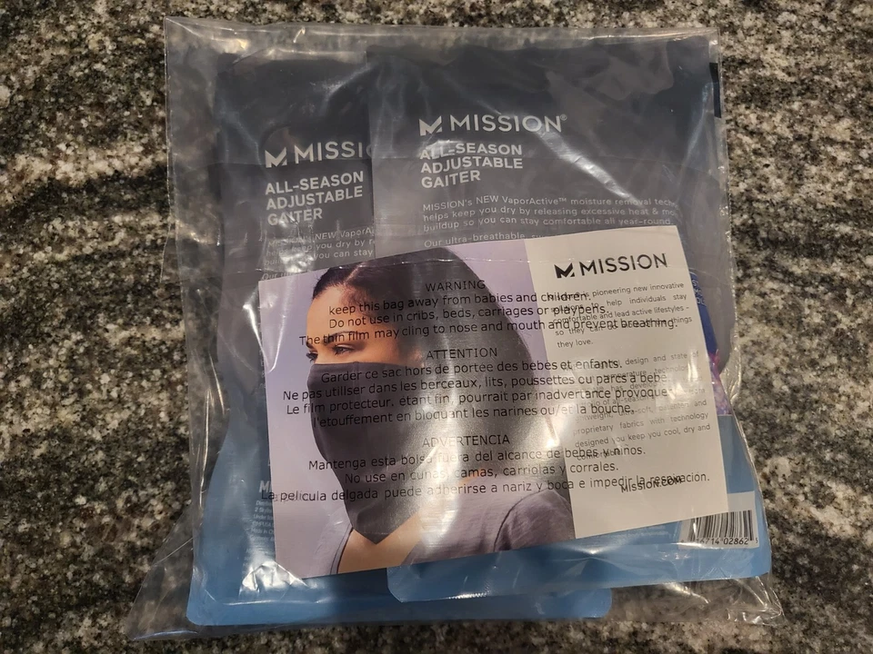 Lote de 10 Pack Mascarilla Polaina Ajustable para Todas las Temporadas Mission Negra Unisex NUEVA Foto 4 de 4