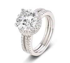 3CT Round Halo 925 Sterling Silver CZ Band Engagement Rings set size 3-14 M2152