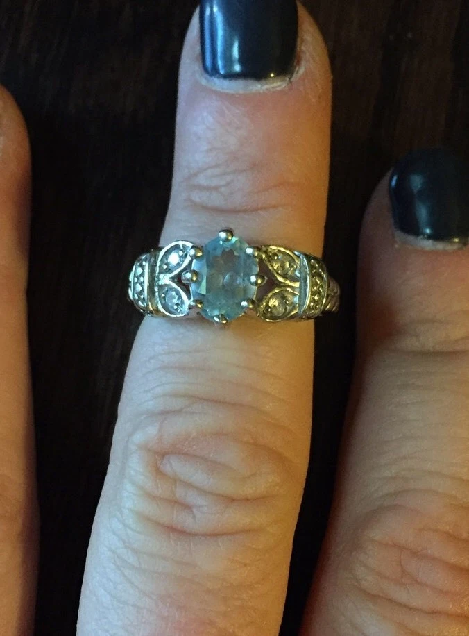 STERLING SILVER VINTAGE 925 RJ6 BLUE TOPAZ ZIRCONIA SIZE 6.25