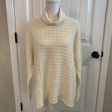 New EILEEN FISHER Peruvian Organic Cotton Funnel-Neck Sweater White Sz 1X