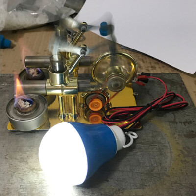 Double Cylinders Hot Air Steam Stirling Engine Generator Motor DIY Teaching Toy