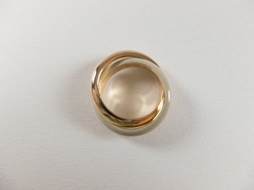 BOTTEGA VENETA gold plated & beige enamel round silver double ring 8 US / 17 IT - Picture 3 of 8