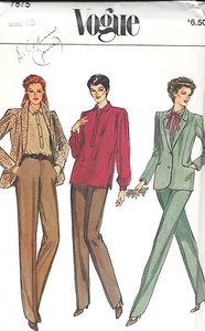 Vintage Vogue 7875 Women's Pants Suit & Blouse Pattern. In-seam Pockets. Sz. 10