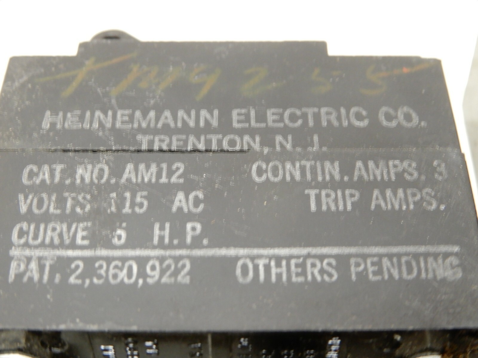 Heinemann Electric Co AM12 (2) AM12M60.25 (2) Panel Mount Breakers 3