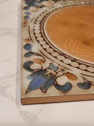 Vintage Ceramic Tile Sassuolo, Italy Hand Painted 8” Brown Blue Coral GUC *Chip - Picture 7 of 10
