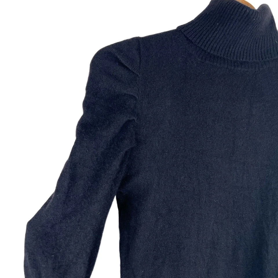 Vestido Suéter Bebe Pequeño Negro Abullonado Media Manga Cuello Alto Silencioso Lujo Bodycon Foto 4 de 4