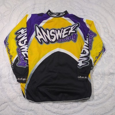 Vintage 1995 Answer Racing Jersey Sz M MX Motocross BMX Moto Purple Yellow Shirt